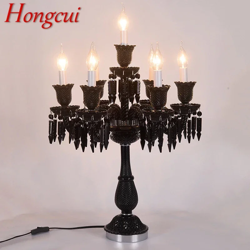 

Hongcui European Style Crystal Table Lamp Black Candle Lamp Luxurious Living Room Restaurant Bedroom Villa Wedding Desk Lamp