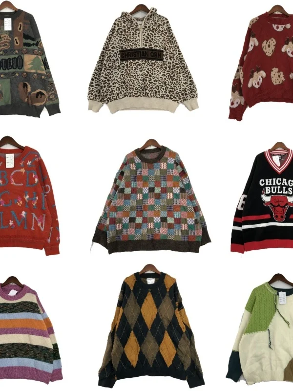 

Vintage Women's Woolen Knitted Sweater Winter Warm Fce Netie Cartoon Embroidery Street Sle Straight Fit Long Sve