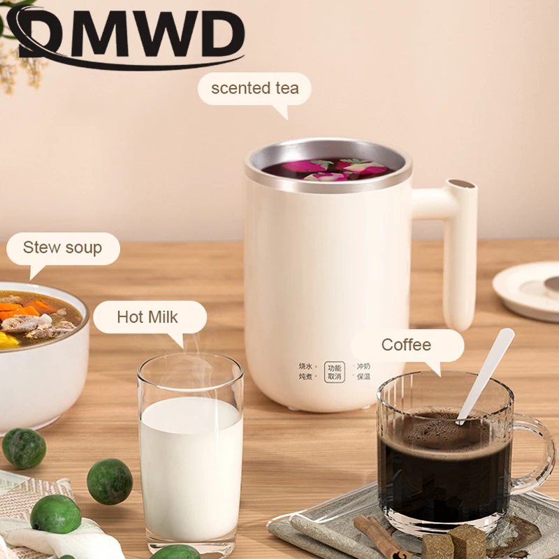 DMWD 400ML Electric Hot Water Cup Portable Boiling Kettle Mini Travel Cup Porridge Stew Soup Heating Cup Health Pot Kettle 300W