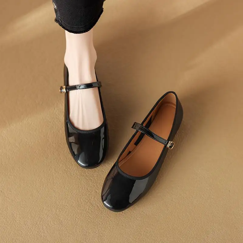 Krazing Pot Sheep Leather Round Toe Women Spring Modern Buckle Straps Summer Fashion Shallow Street Wear Light Cozy Ballet Flats