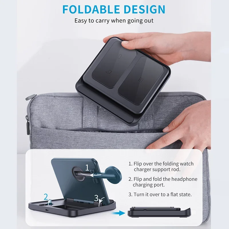 حامل شاحن لاسلكي قابل للطي لساعة سامسونج جالاكسي ، محطة شحن سريعة ، Z Fold 5 ، 4 Flip ، S23 ، S21 ، 3 في 1 ، Buds2