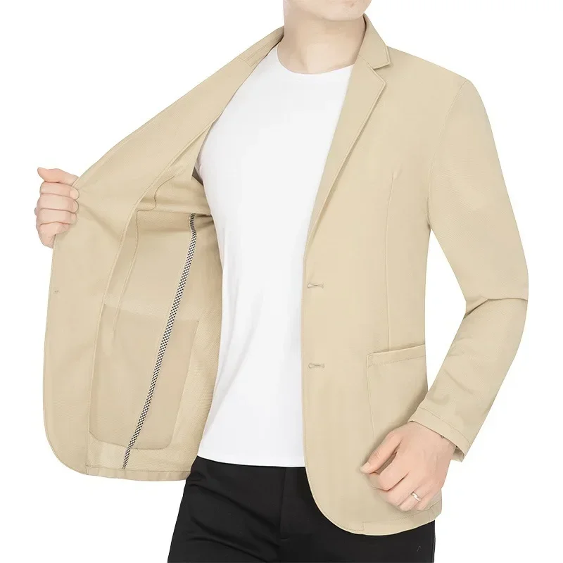 New Summer Men Mesh Quick Drying Blazers Jackets Quality Thin Breathable Blazers Coats Man Solid Business Casual Suits Coats 4XL