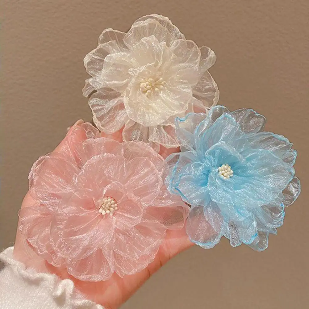 

3d Flower Hairpin Breathable Mesh Organza Hairpin 3d Flower Fairy Clip Lightweight Macaron Color Hair Accessory for Stylish