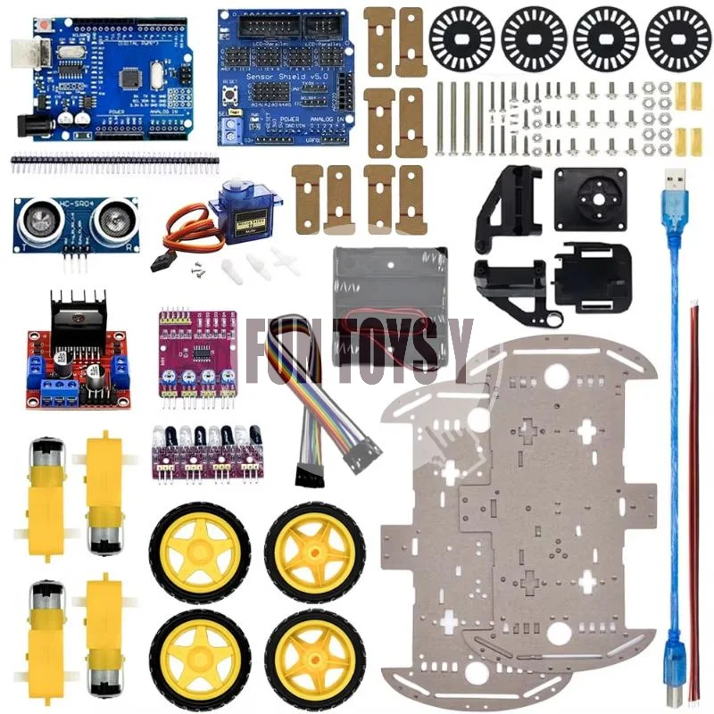 Electronic 4WD Robot Car Chassis DIY Kit Smart Board Speed Encoder Battery Box for Home Robotics Learning Practice