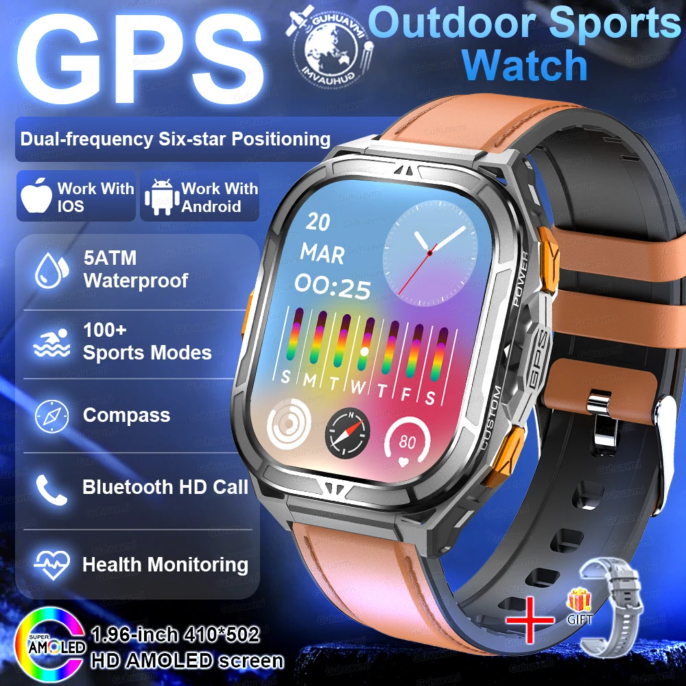 GUHUAVMI 2026New Military Outdoor Sport Smart Uhr GPS Bluetooth Anruf 10ATM Wasserdichte Navigation Tracker männer Sport Fitness Smartwatch 6
