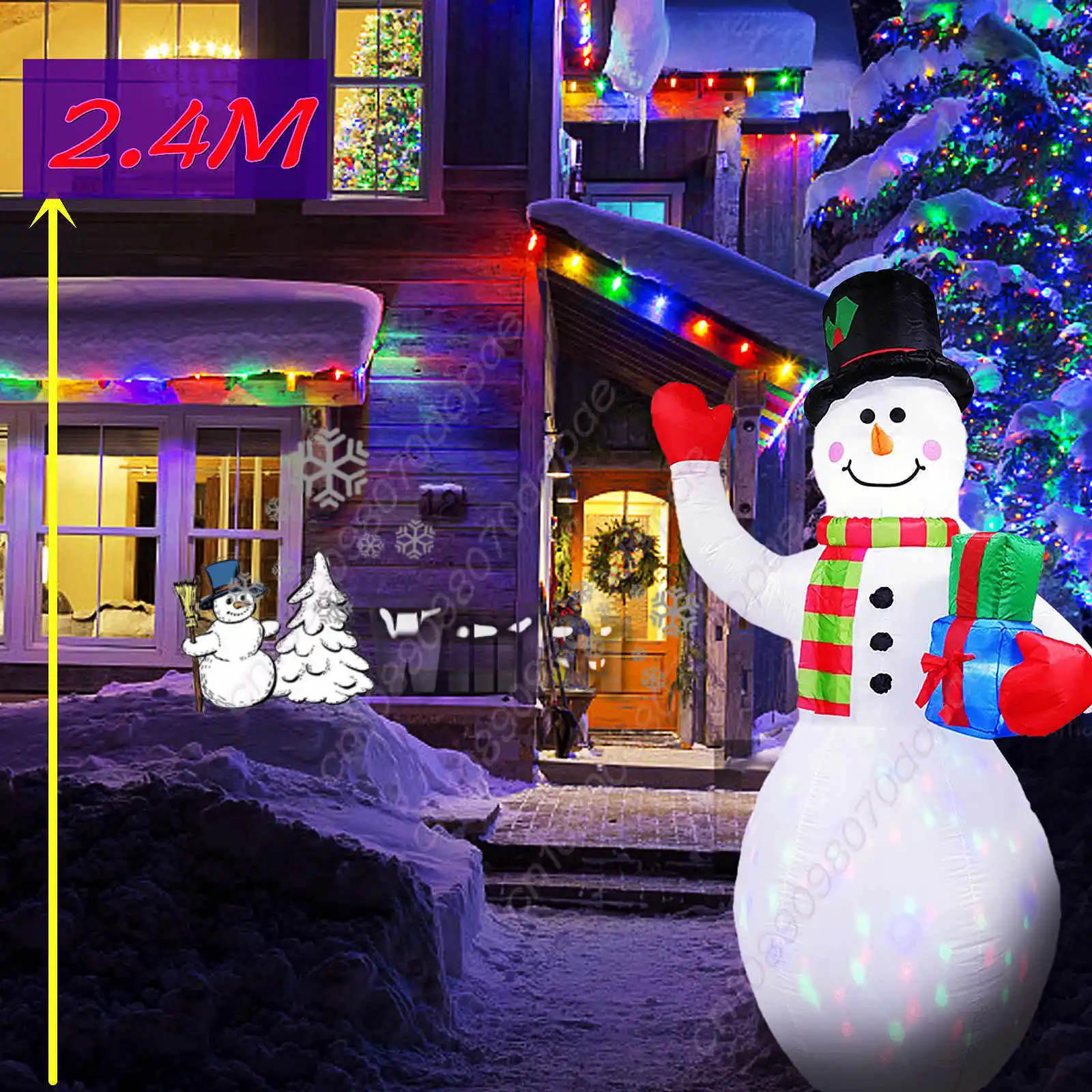 Christmas Inflatable Snowman Family Built-in LED Lights Inflatable Model Indoor Outdoor Ornament Xmas Holiday Party Garden Props