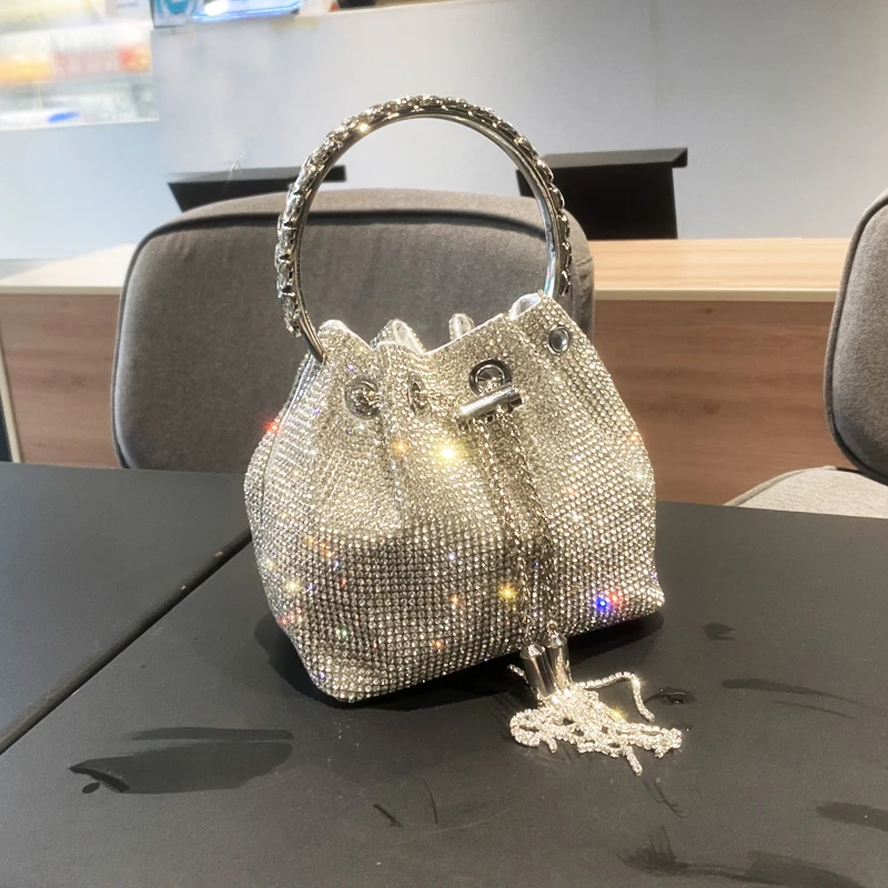 Monederos y bolsos de diseñador de lujo para mujer, bolso de mano de cubo, bolso de banquete de noche, bolso de hombro con diamantes de imitación de cristal