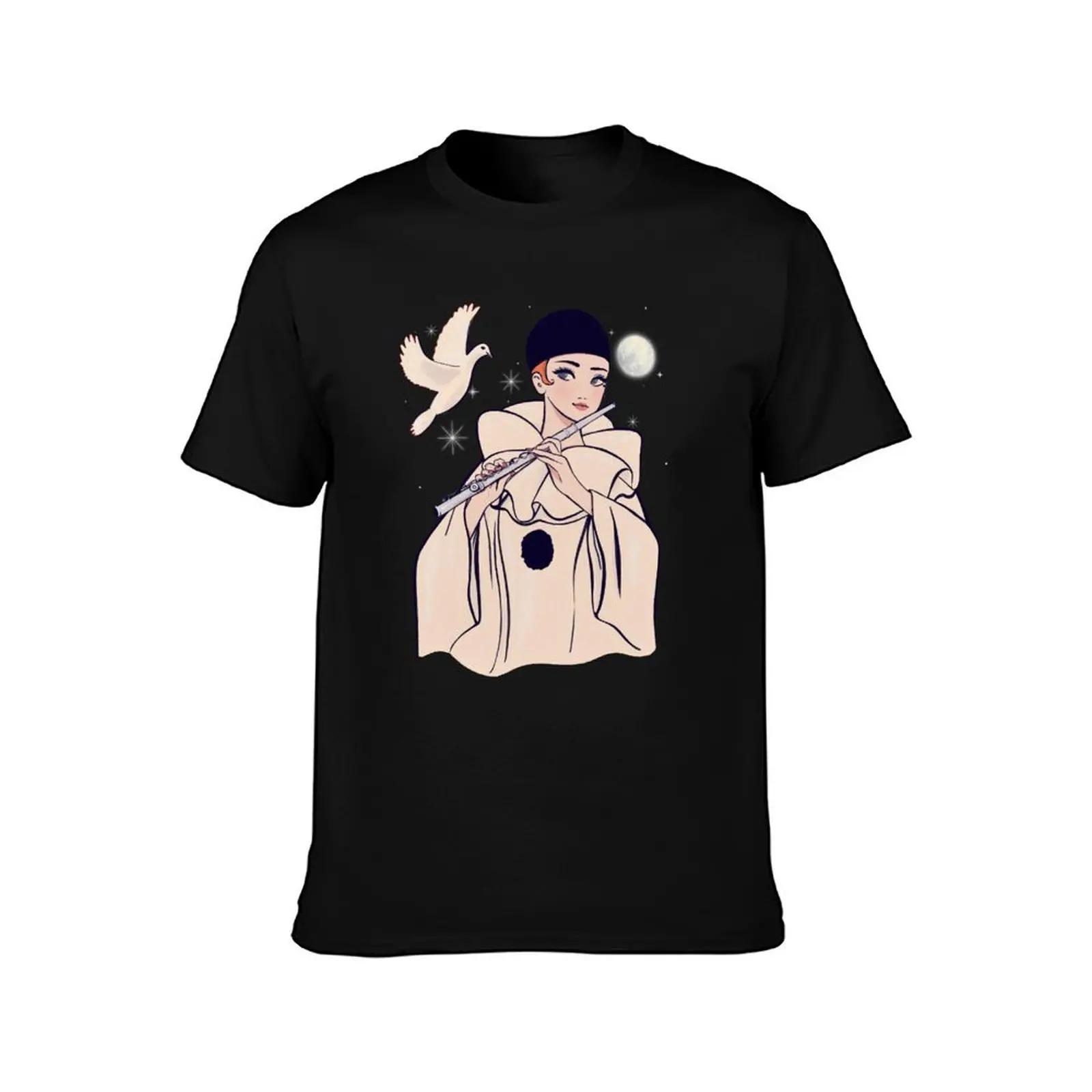Pierrot playing flute T-Shirt Creative Graphic Tee Shirt T-Shirt