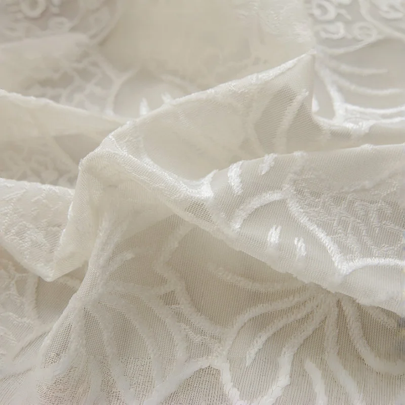 1pc Dreamy Fresh Embossed Jacquard Sheer Curtain, Modern Light Blocking Lace, Living Room Bedroom Balcony Window Drapery