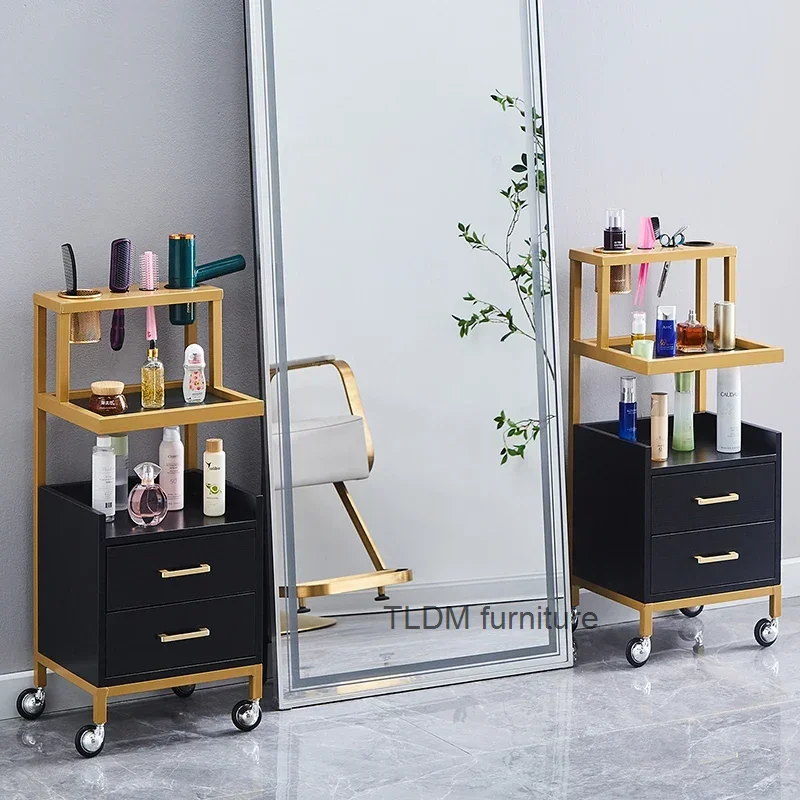 

Portable Rolling Salon Trolley Aesthetic Nordic Golden Utility Organizer Cart With Wheels Werkzeugwagen Spa Furniture MQ50TC