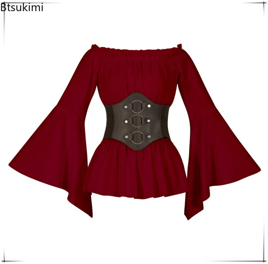 Camisa Medieval Para Mujer | Manga Corta Abullonada | Hombros Al Aire | Estilo Pirata Y Renacentista | Ideal Para Halloween Y Cosplay