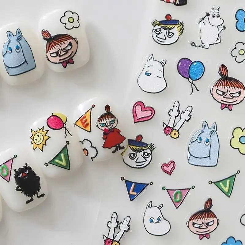 

Moomin Cute Cartoon 3D Embossed Nail Stickers Waterproof Self‑Adhesive Yamei Nail Decals Decorative Stickers for Nails DIY