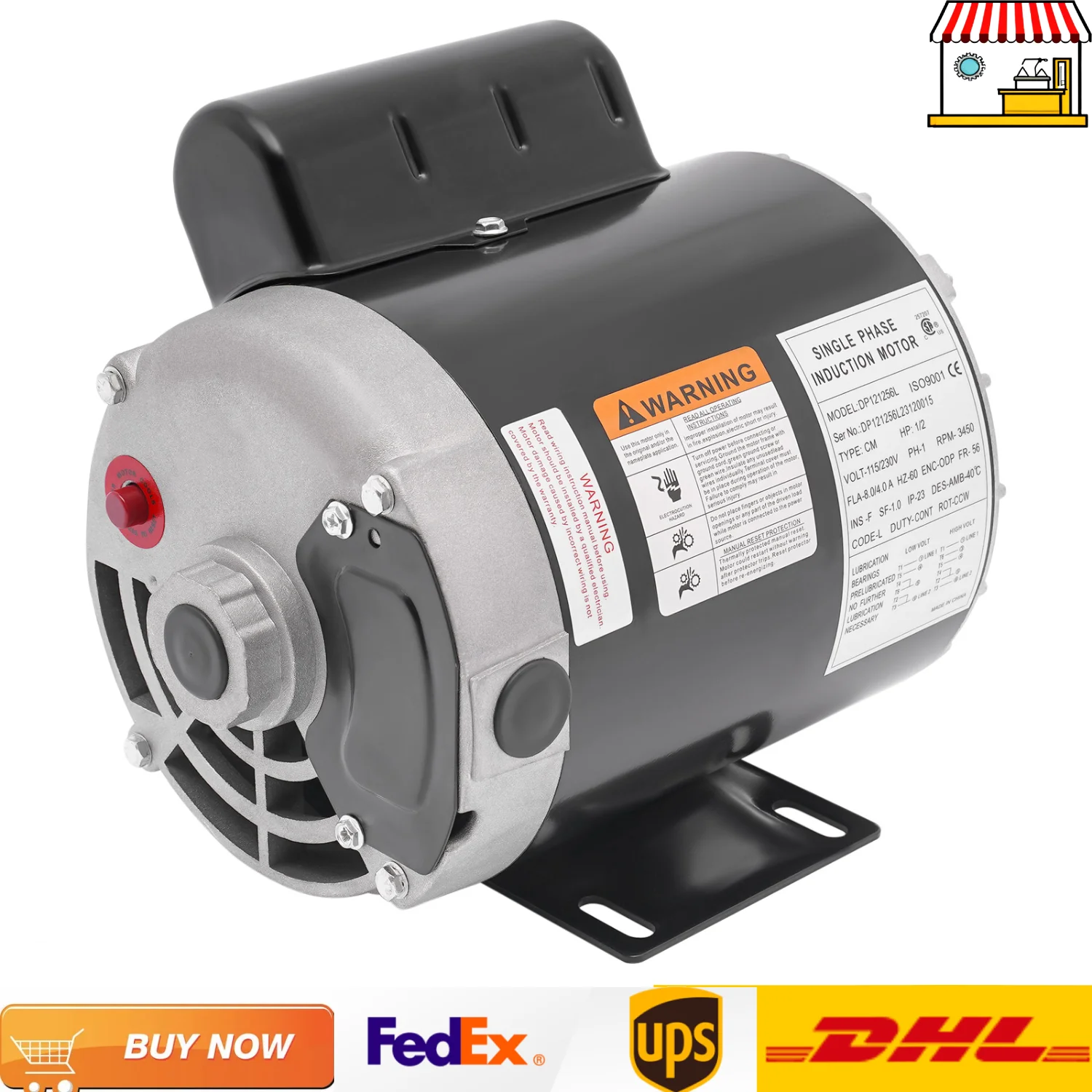 

5/8" Single Phase Air Compressor Motor| 3450RPM 1/2HP Electric Motor