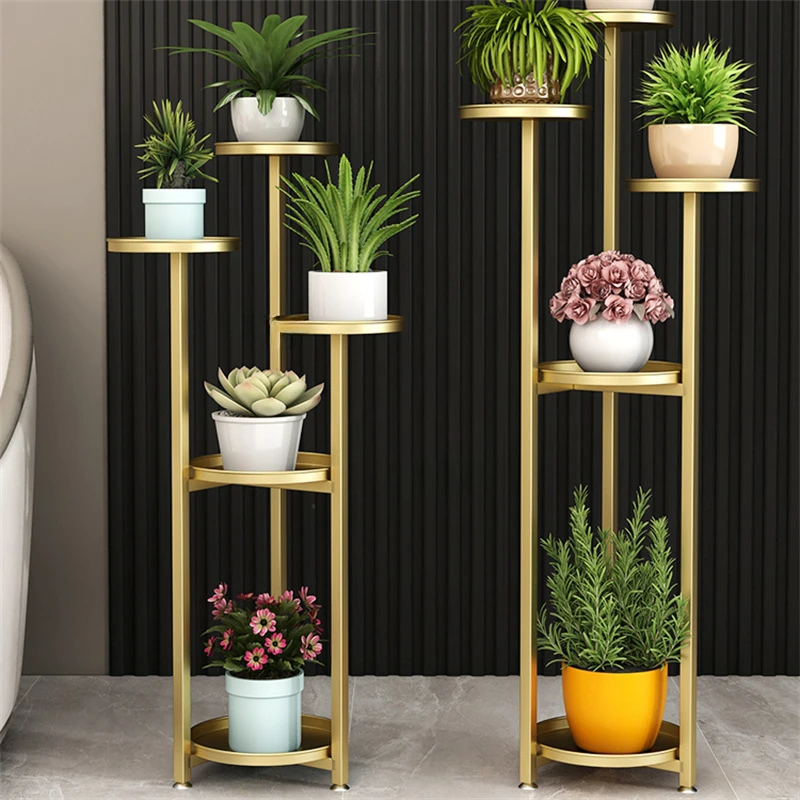 Gold Matal Flower Stand Nordic Living Room Light Luxury Plant Pot Stand TV Cabinet Balcony Decorations Multi-layer Plant racks