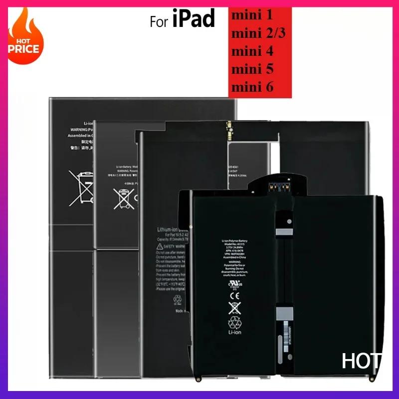 

Battery For iPad Mini 6 5 4 3 2 1 Mini1 Mini2 Mini4 Mini5 Replacement Lithium Polymer Tablet Bateria A1538 A1445 A1546 A1550
