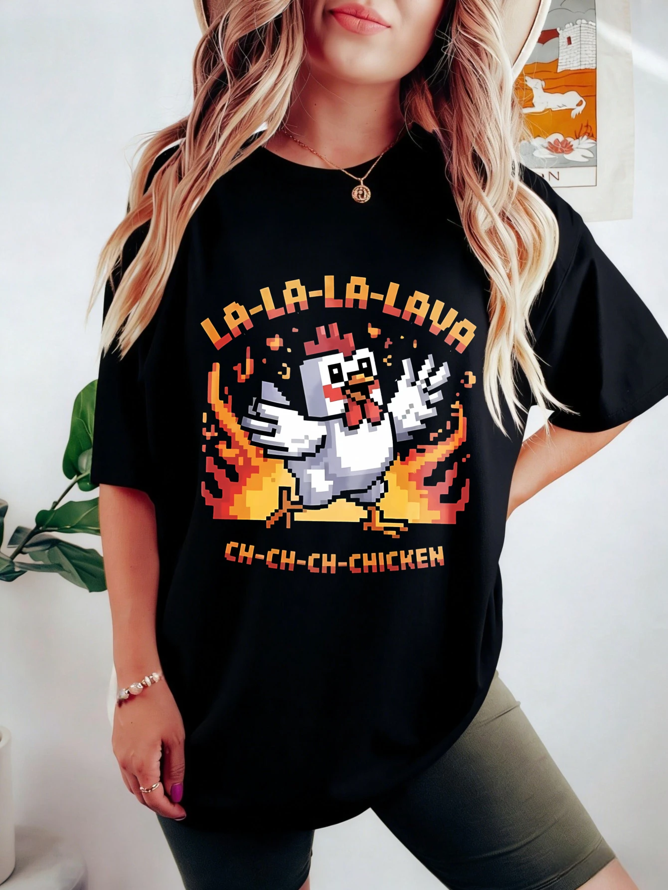 

Womens Funny Chicken Cluck Graphic Oversized Cotton Short Sleeve Summer Casual Tshirt