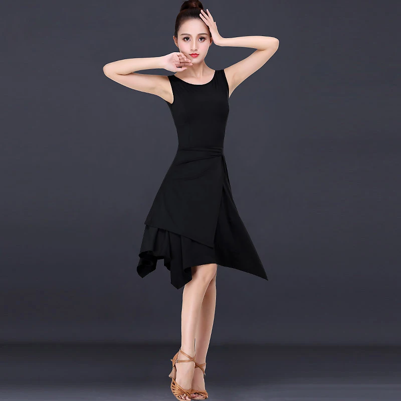 Latin Dance Dress Slip Skirt Sleeveless New Slim-fit Art Test Dance Training Dress Female Adult Dancing Clothes black Sexy Skirt