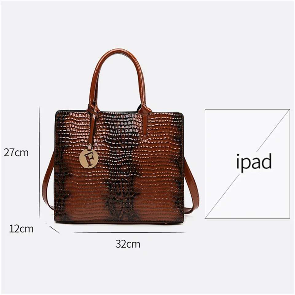 3 Sets Luxury Patent Leather Handbag for Women 2024 Alligator Patterrn Designer Female Shoulder Crossbody Bag Ladies Sac A Main