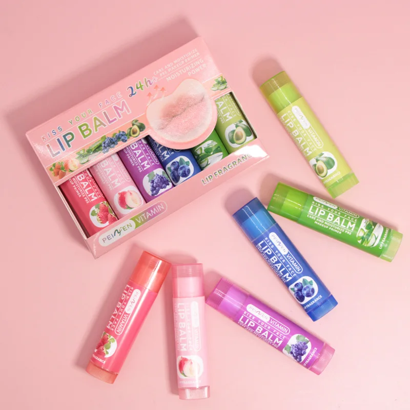 

6PCS Fruity Lip Balm Set – Hydrating & Nourishing Lip Care with Strawberry Peach Grape Aloe Blueberry Avocado
