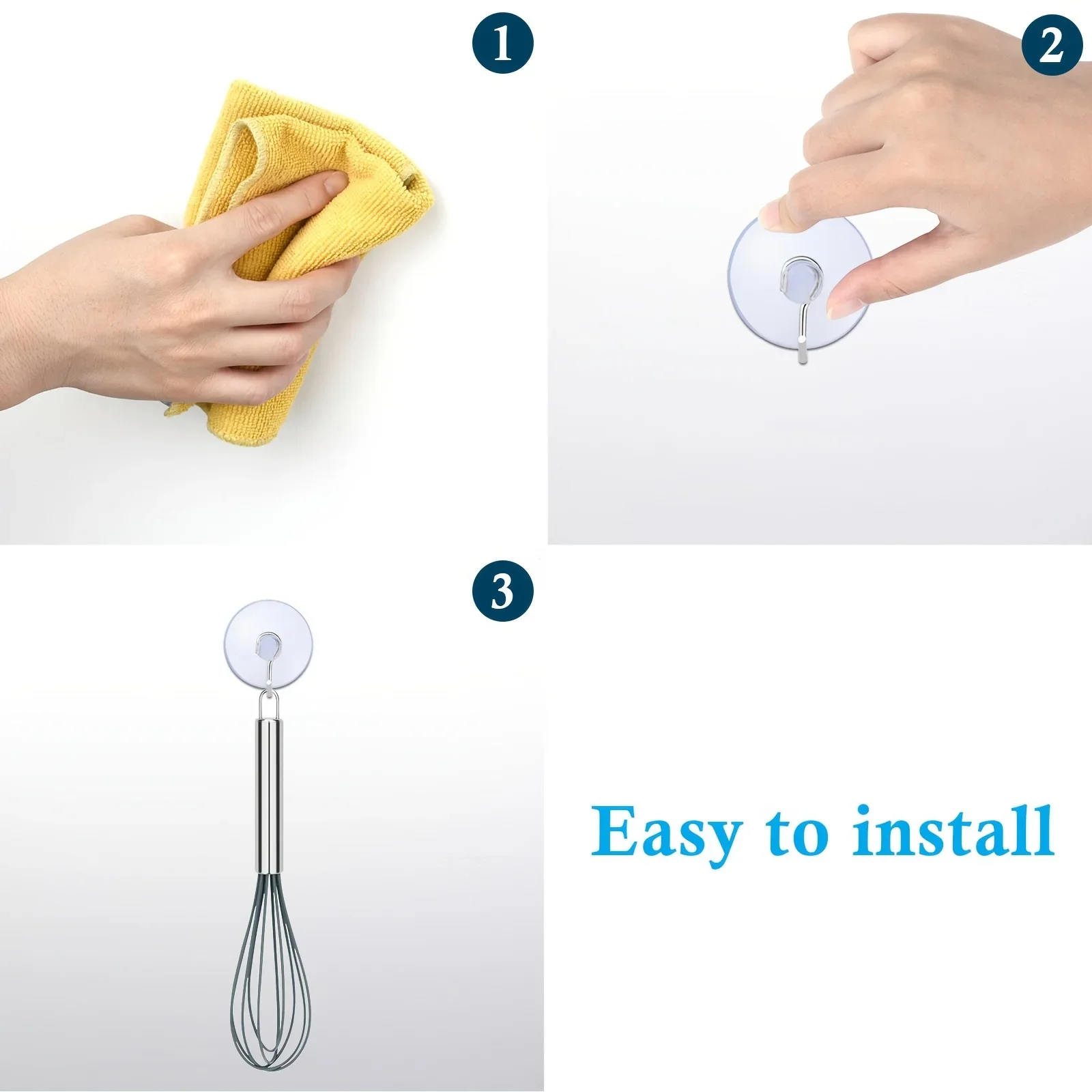 Clear Suction Cup Hooks with Metal Hooks - Traditional Style, Easy Install, Wall Mount, Plastic, for Kitchen, Bathroom, Shower,