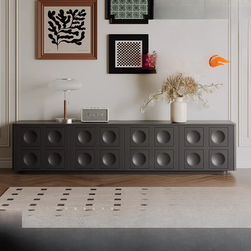 

French TV cabinet all solid wood simple high retro style black floor living room household small apartment 2024 new