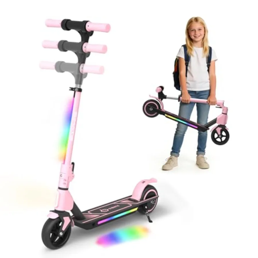 

Электросамокат для детей 6-14 лет, 3 регулируемых уровня высоты (34, 37, 39 дюймов), LED-дисплей, разноцветная подсветка, складной, 8.7 MP