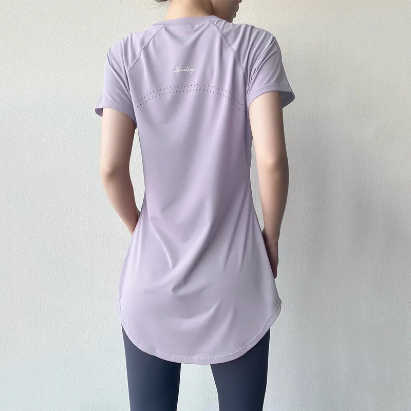 Yoga Sport Top For Women Short Sleeve Shirts Cover Hip Gym Shirt Fitness Workout Pilates Wear Fitted Tops Quick Dry Blouse