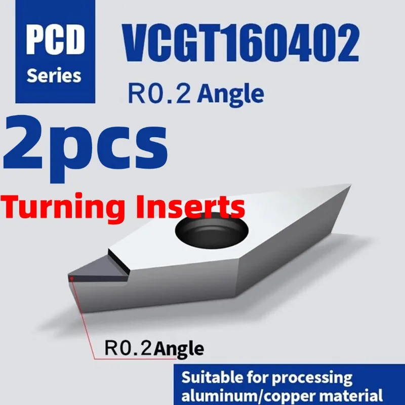 

2pcs VCGT160402 PCD CNC Copper Polycrystalline Turning Inserts Set Standard Lathe Blades Aluminum Processing Tools Parts