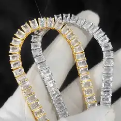 New Arrival 6mm 1 Row Tennis Bracelet Hip Hop Jewelry Bling Rectangle CZ Cubic Zirconia Iced Out Necklace Drop Shipping Men Gift