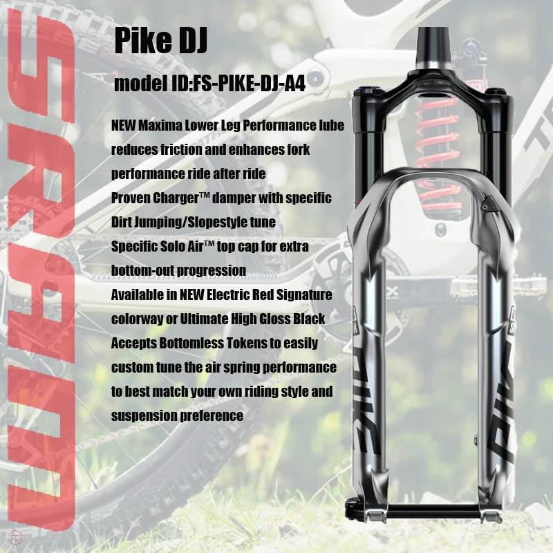 

ROCKSHOX Pike DJ Suspension Fork | 26" Wheel | 100/140mm Travel | 15x100mm Axle | Solo Air Spring | Dirt Jump/Pump Track MTB