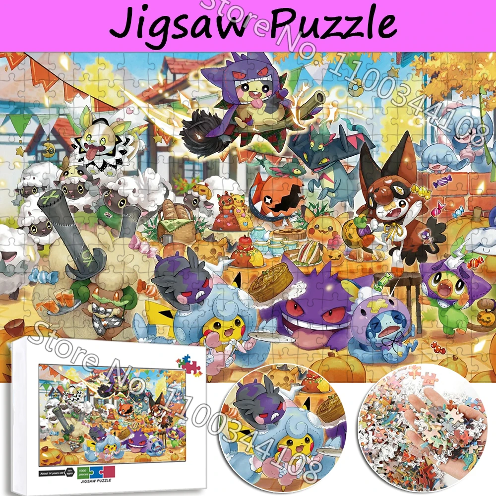 300/500/1000 Pieces jigsaw Puzzles Pokemon Center Halloween Wooden Puzzle Pikachu Gengar Cartoon Educational Toys for Children