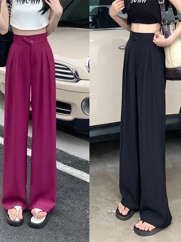 Streetwear Women Korean Y2K Wide Leg Pants Oversize Loose 4Xl Elastic High Waist Suit Pants Lady Casual Straight Trousers