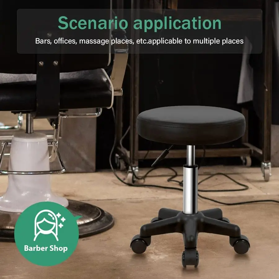 Tabouret Roulant Rond Réglable en Hauteur avec Roulettes pour Spa Salon Massage Noir