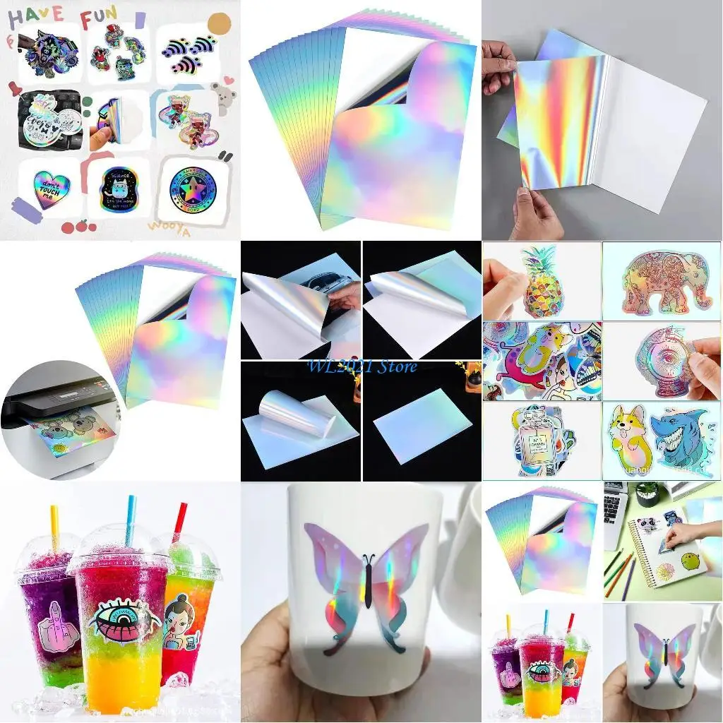 

G5GC 20Pieces/set Sticker Paper Clear Printable Vinyl Labels Crafts Decal Rainbow self-Adhesive for Cricut Dries Quickly
