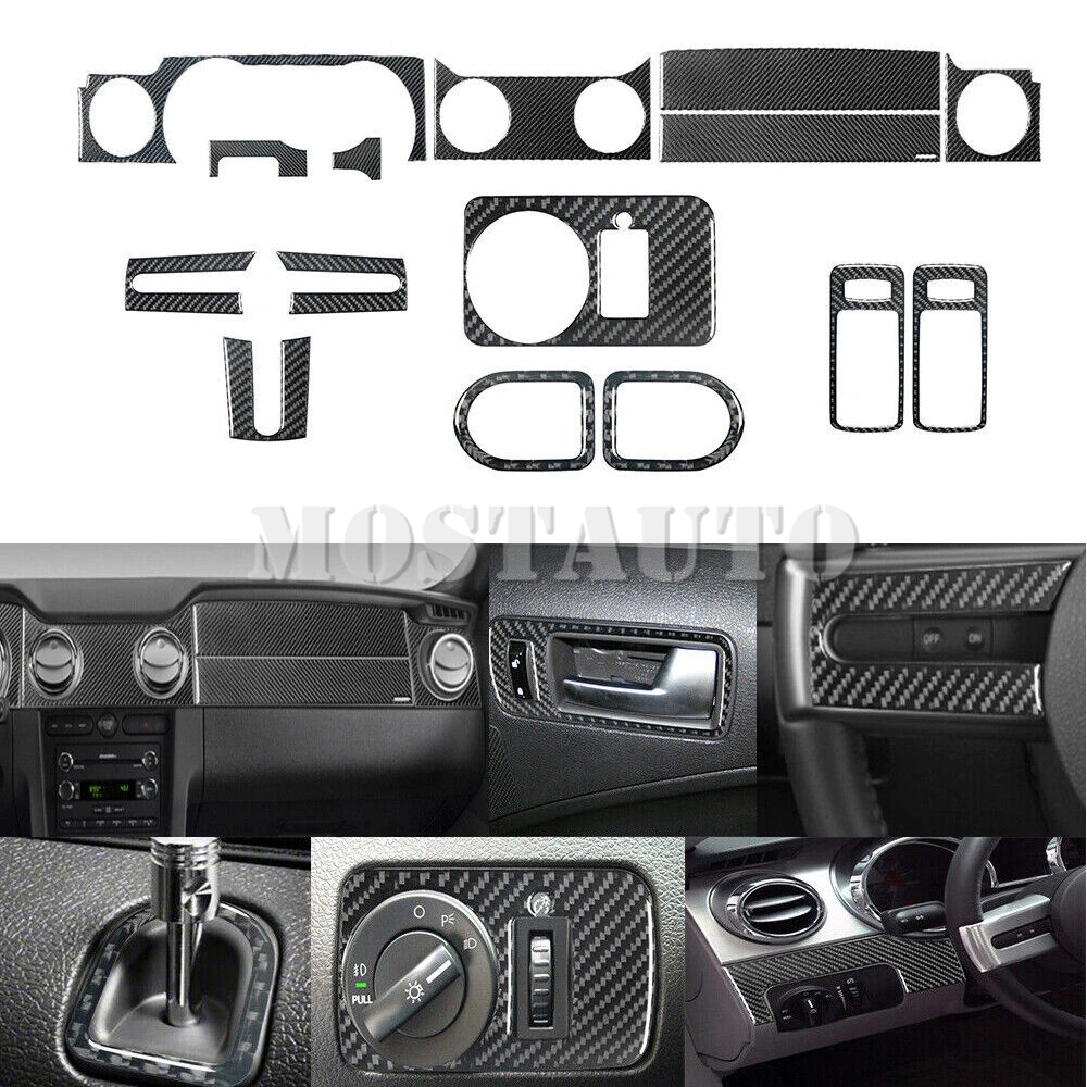 

For Ford Mustang Soft Carbon Fiber Interior Accessories Kit Cover Trim 2005-2009 15pcs Interior Whole Kit （2 Color）