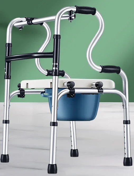 Walking aid, four-legged elderly crutch, four-corner elderly crutch with stool