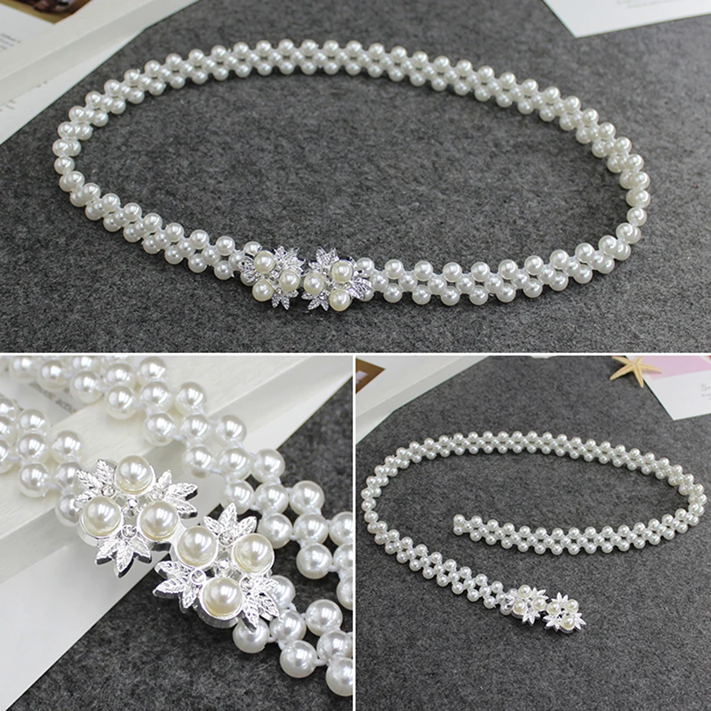 

Elegant Pearls Belt Rhinestones Faux Pearl Dress Belt Bridal Crystal Wedding Elastic Belt Sash Female Girls Dresses Accessories