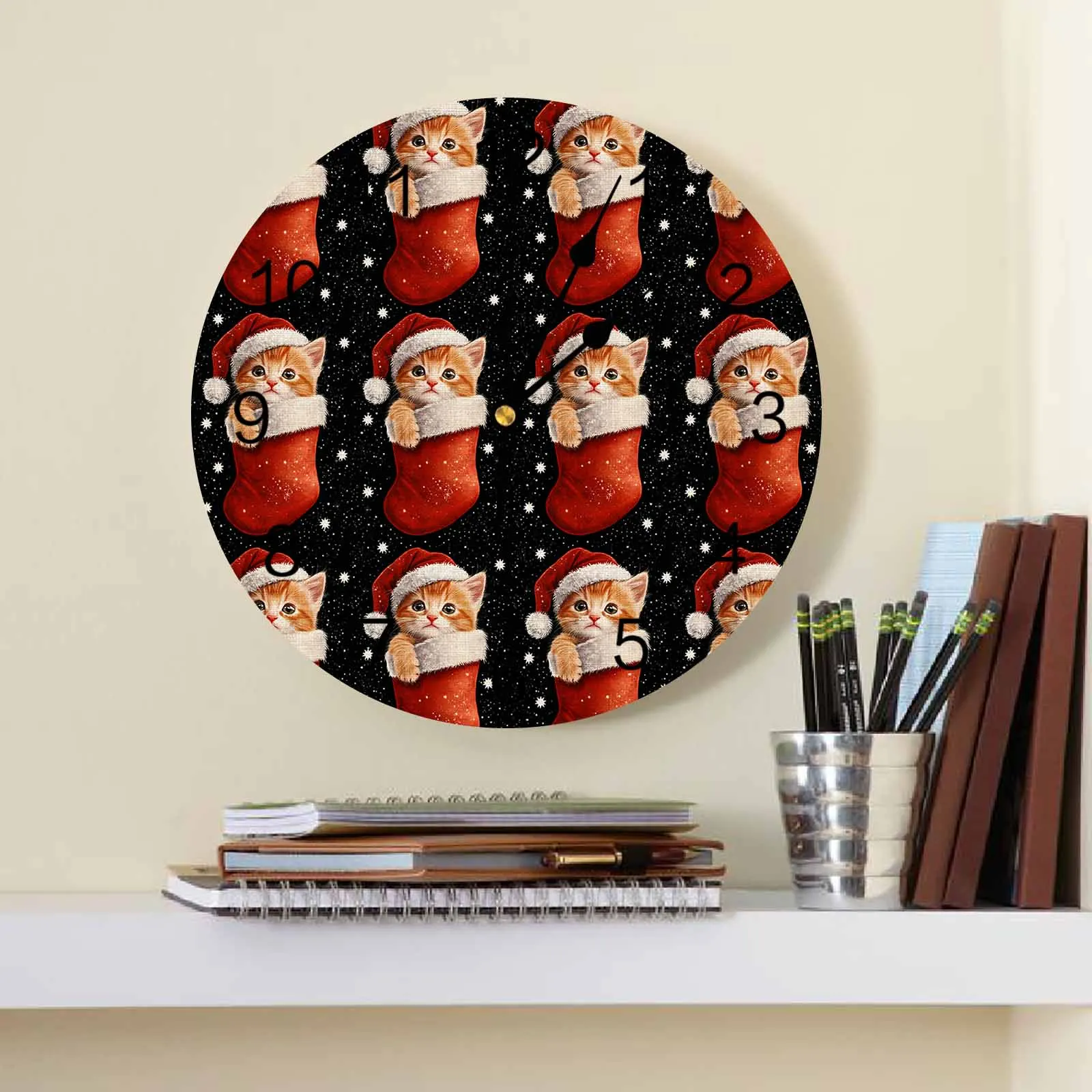 Christmas Winter Christmas Socks Wall Clock Large Modern Kitchen Dinning Round Wall Clocks Watches Living Room