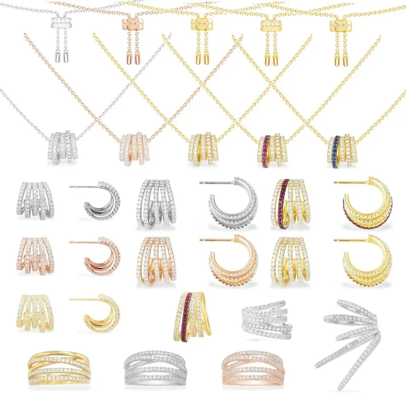 PPFF – bague en argent Sterling S925 à lignes circulaires multiples, boucles d'oreilles, collier classique de luxe pour femmes, bijoux de fête à la mode, cadeau