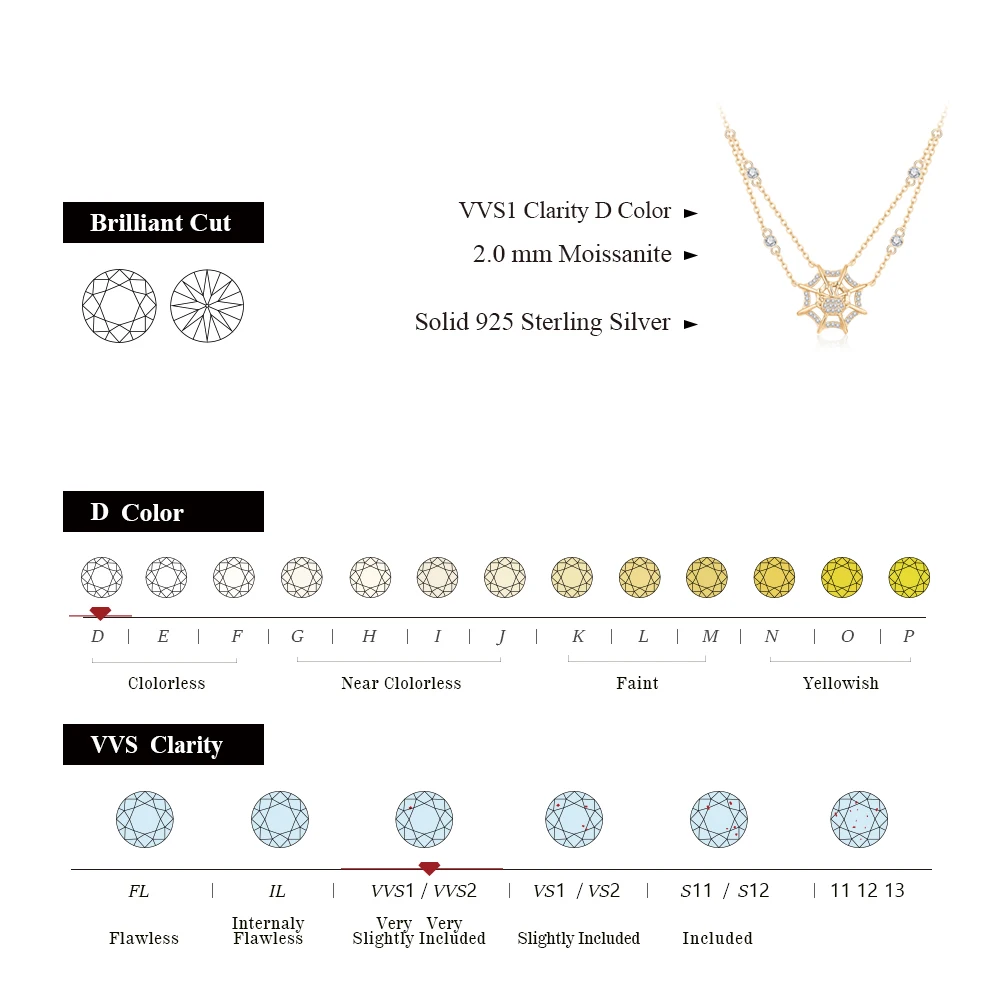 ATTAGEMS D Color Moissanite Necklace for Women Men 925 Sterling Silver Spider Web Personality Pendant Christmas Halloween Gift