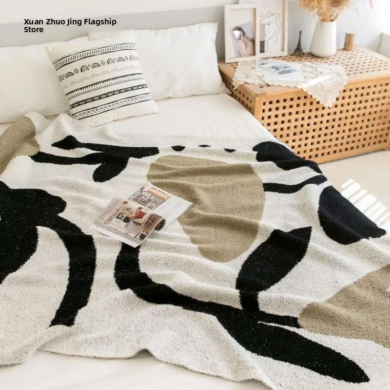 

Модный вязаный плед из искусственного меха для офиса, дивана, всесезонный, из полиэфирного волокна, теплый, с растительным цветочным узором