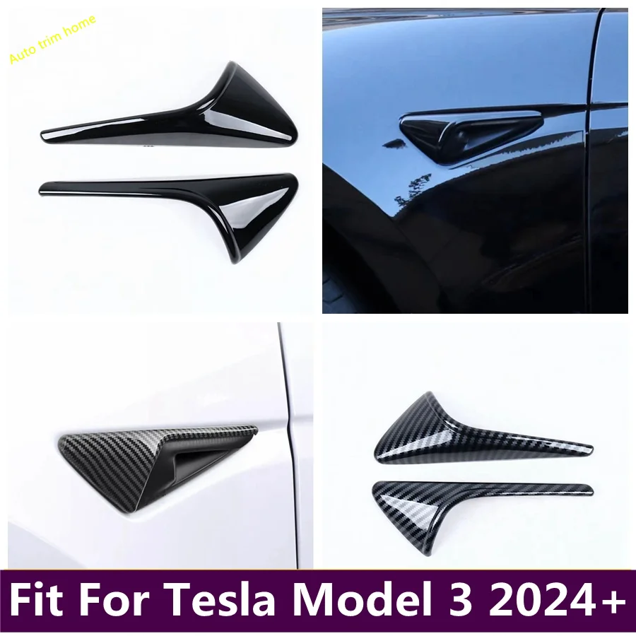 

ABS Carbon Fiber Camera Protector Leaf Board Decoration on Shark Gills Panel Cover Trim For Tesla Model 3 2024 + Car Accessories