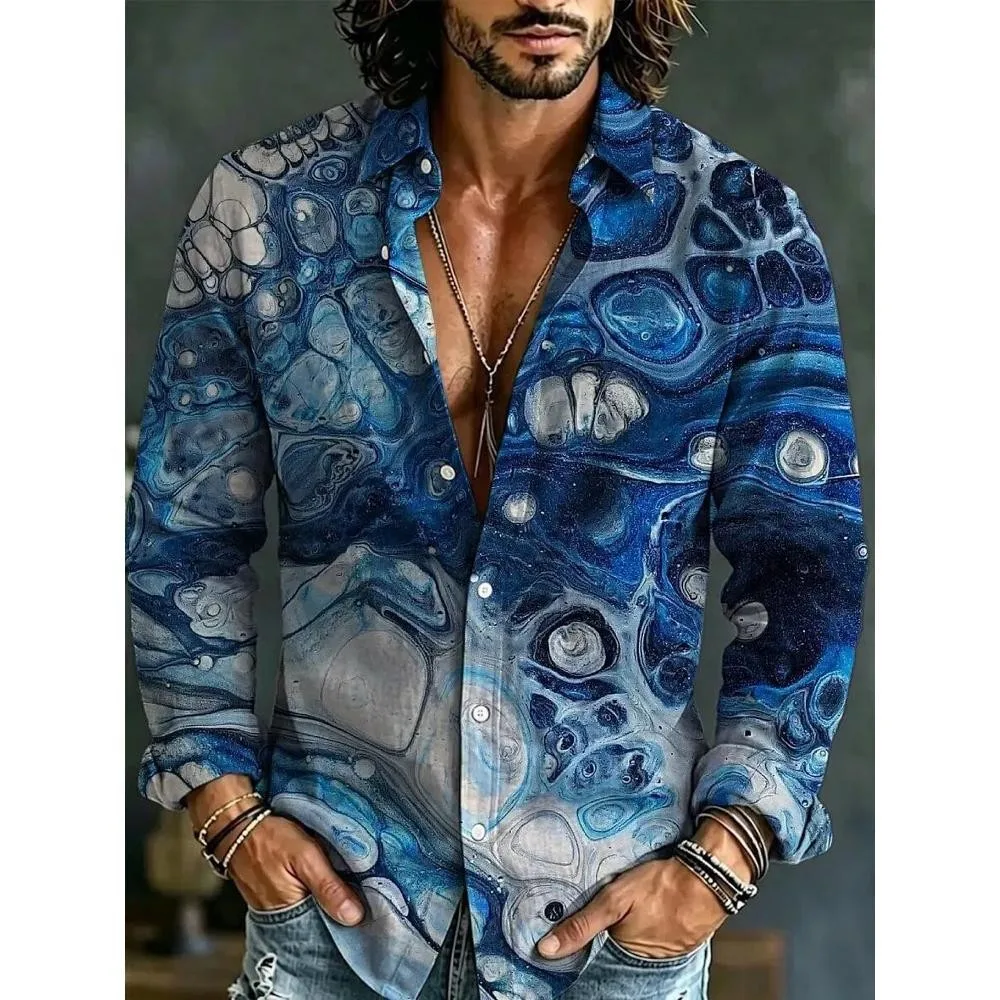 Men's Fashionable Linen Long Sleeve Shirt Elegant Print Exquisite Floral Design High-Quality Comfortable Casual Plus Size