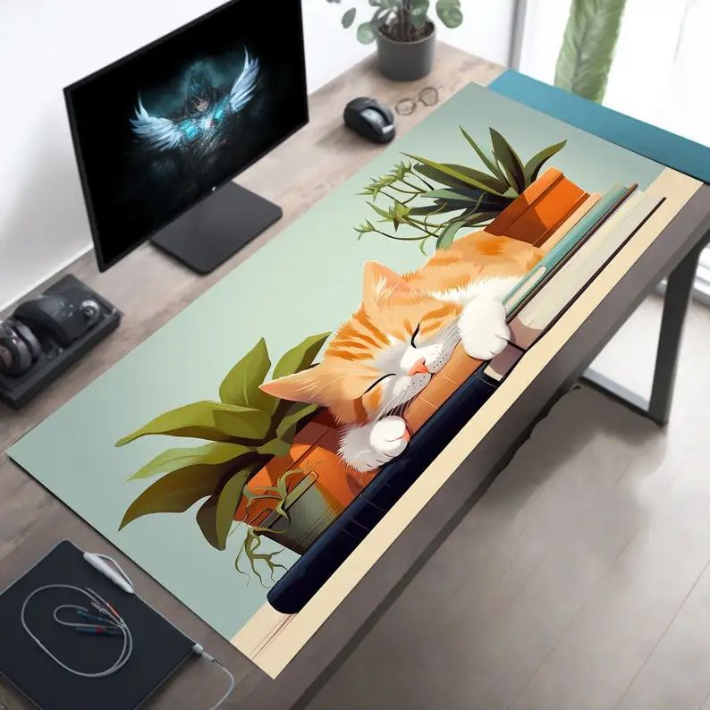 

Коврик для мыши «Кошка спит на книге», высококачественный коврик для компьютерной механической клавиатуры, резиновый материал, моющийся ковер.