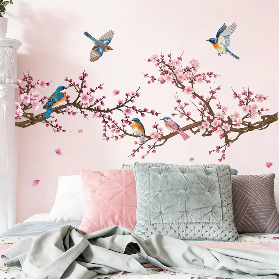 Flower Wall Panel - Branching Bird Cherry Blossom Wall Stickers