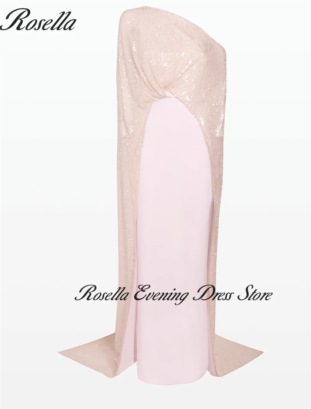 ROSELLA Light Pink One Shoulder Prom Dress Sequins Shawl Evening Gowns Mermaid Robes De Bal Vestidos Arab New 2024