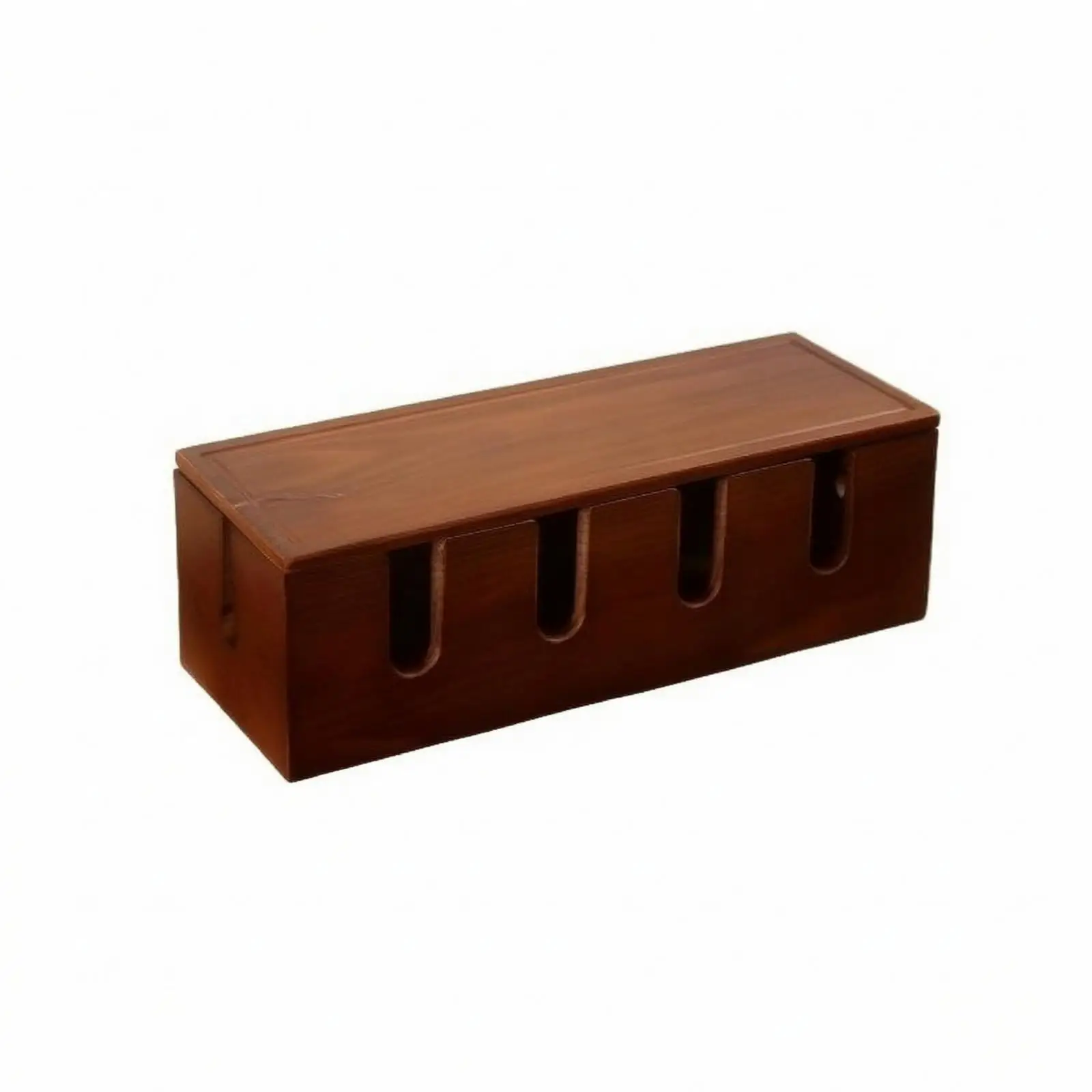 Cable Organizer Trough for Desk Wood Finish with Lid for Power Strips and Cord Concealer