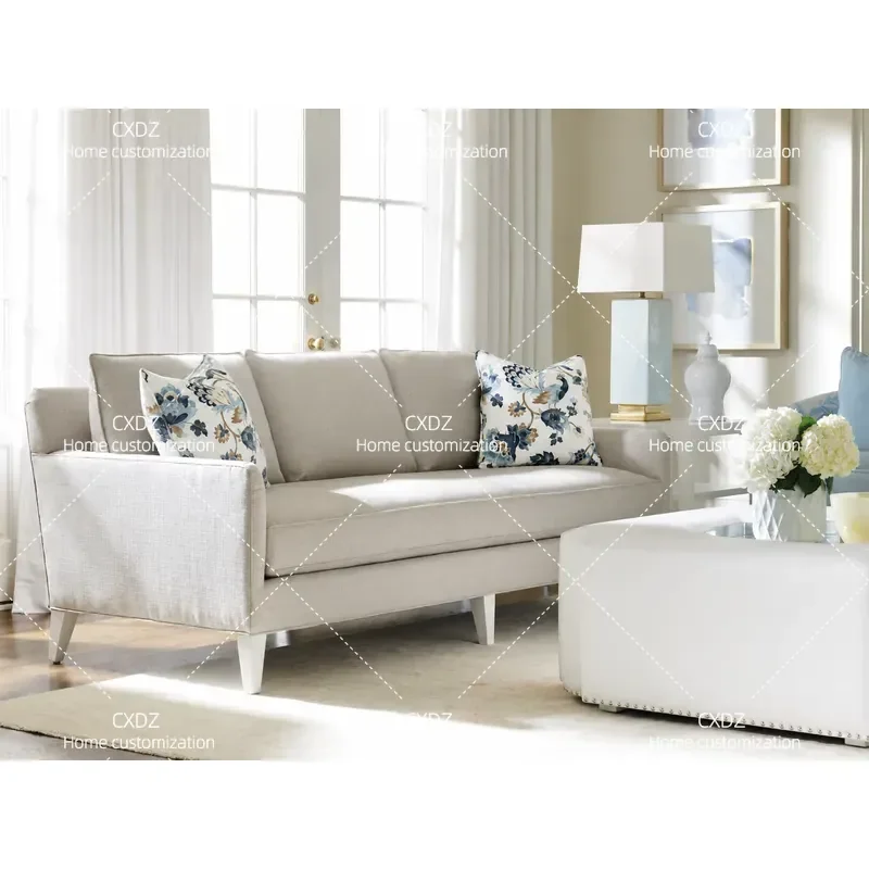 Modern Minimalist Light Luxury 3 Seater Fabric Sofa for Small Apartment Living Room Customizable Art Style Furniture