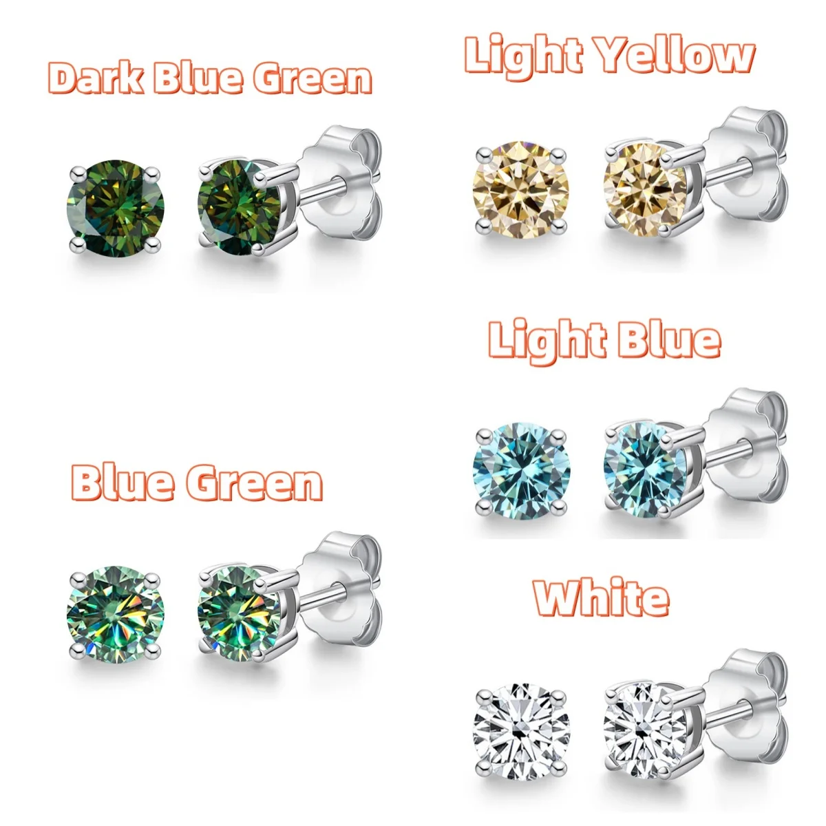 

4 carat D Colorful Moissanite Earrings High-Quality S925 Sterling Silver Plated Gold Studs for Women's Sparkling Fine Jewelry