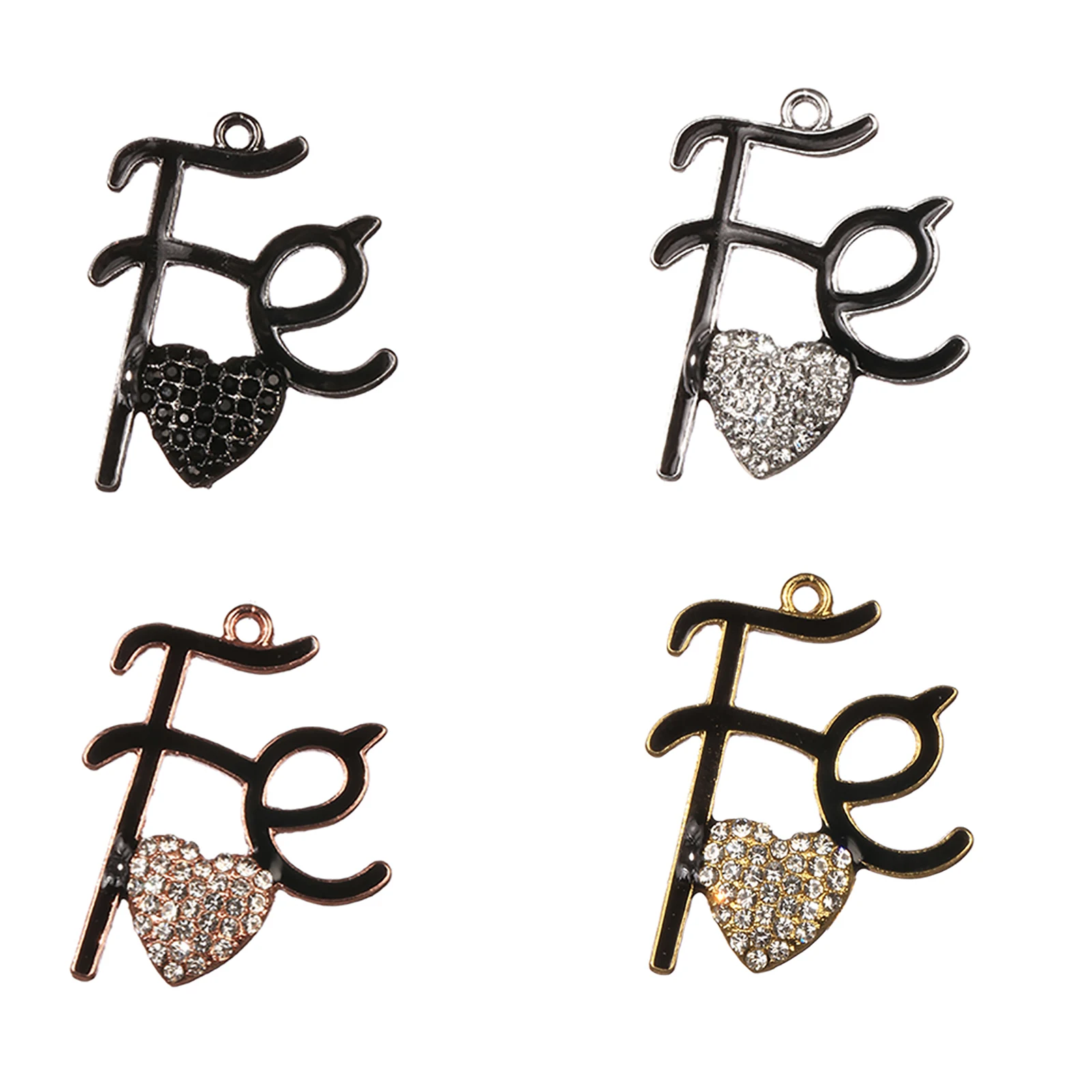 

10pcs Fe with Heart Rhinstone Letter Charms Fit for Bracelet DIY Jewelry Making LTC0333-LTC0336